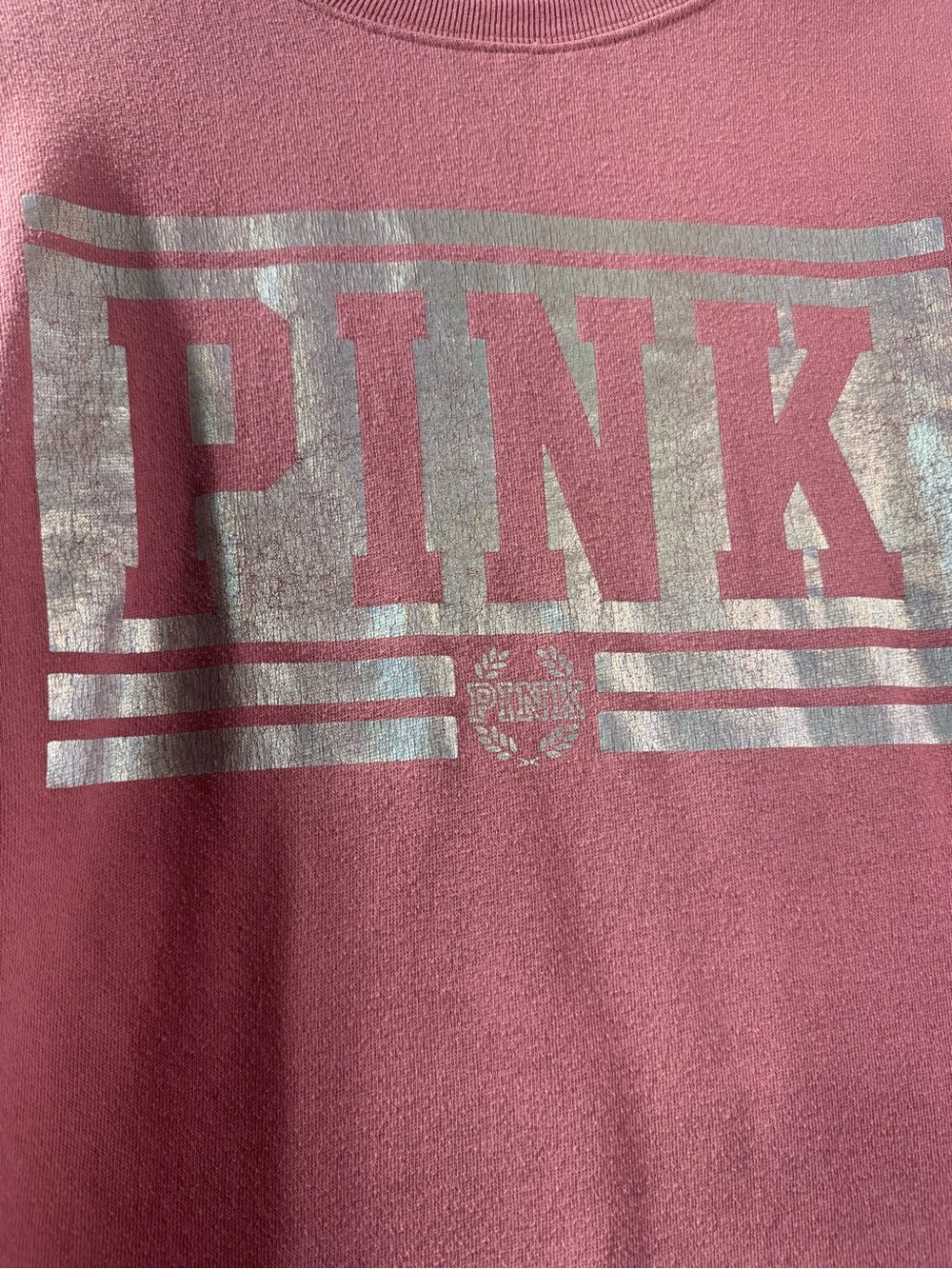 PINK Victoria's Secret Dusty Rose Crewneck Sweatshirt with Silver Logo - Picture 2 of 3